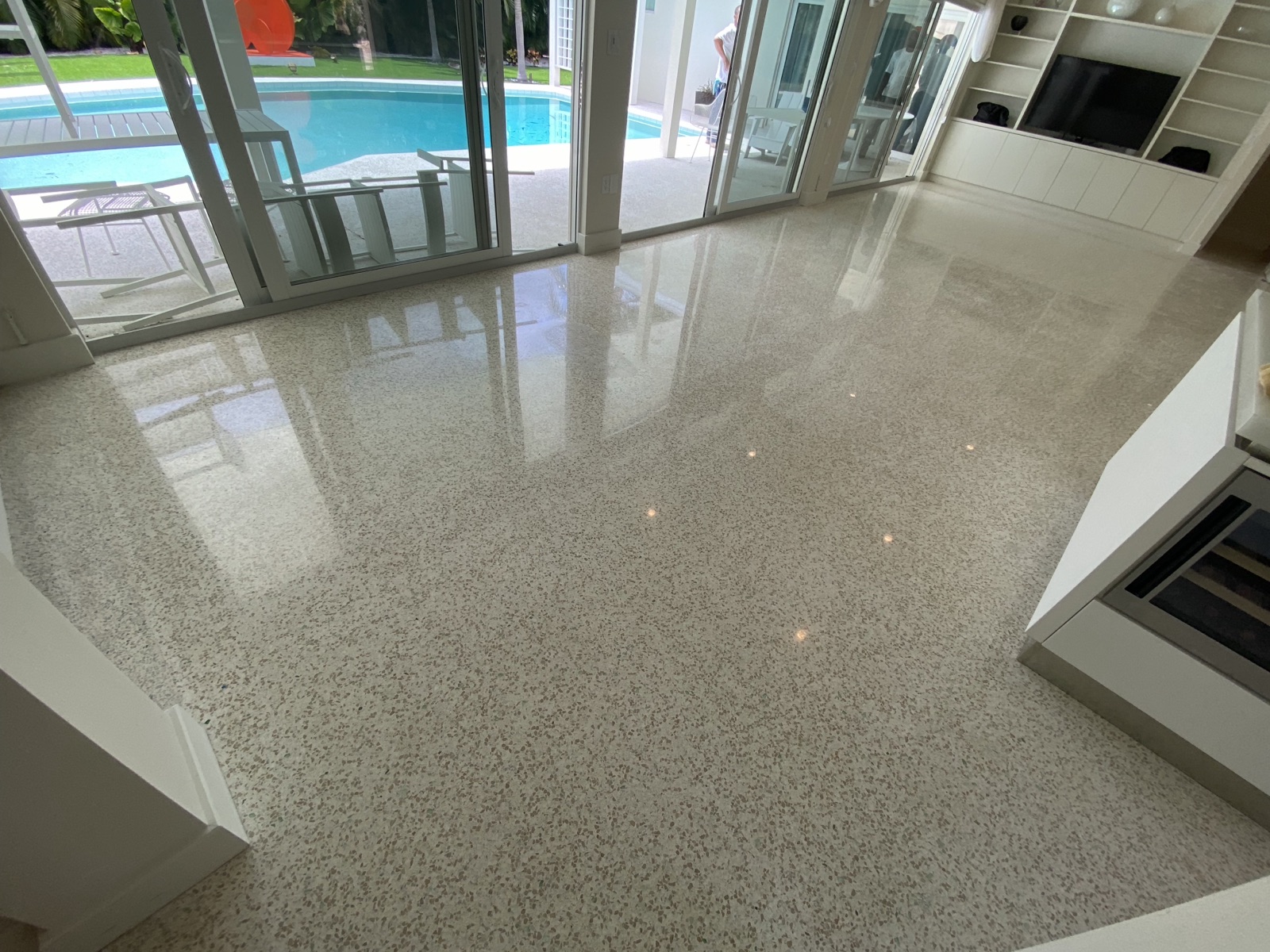 Polished terrazzo in a Lido Shores Living Room