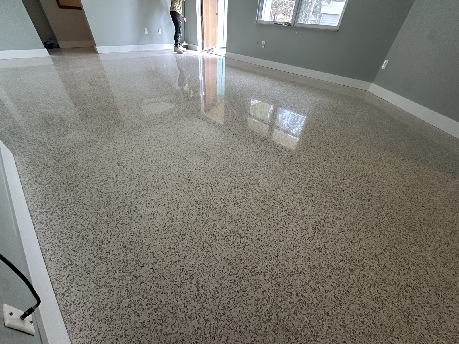 Polished terrazzo in a living room on Manasota Key